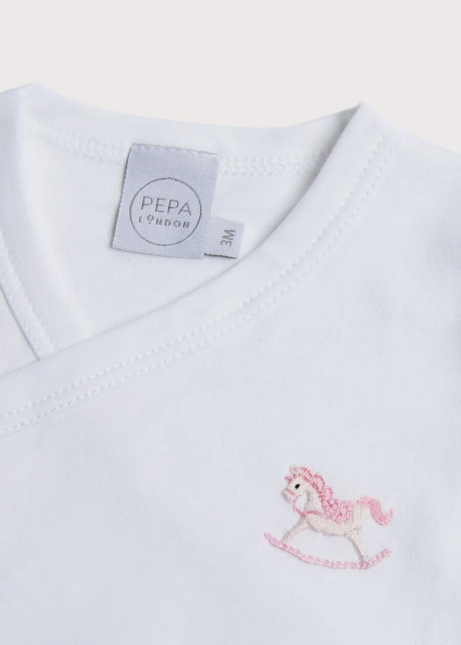 Newborn Side Tie Bodysuit With Rocking Horse Embroidery Pink (1-6mths)