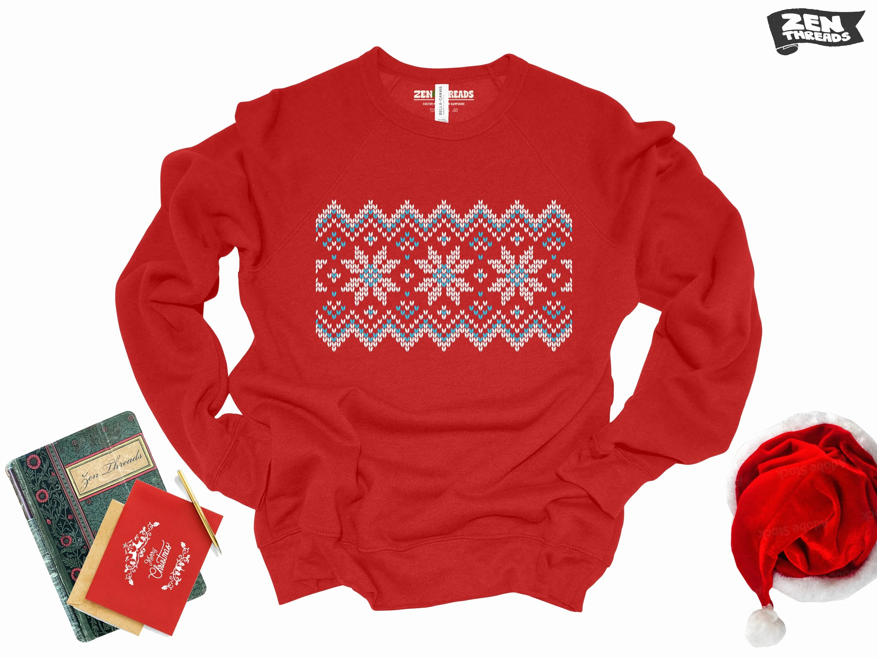 Nordic Holiday Fleece Crewneck Sweatshirt - Super Soft - Unisex - Vintage Christmas Xmas - Bella Canvas 3901