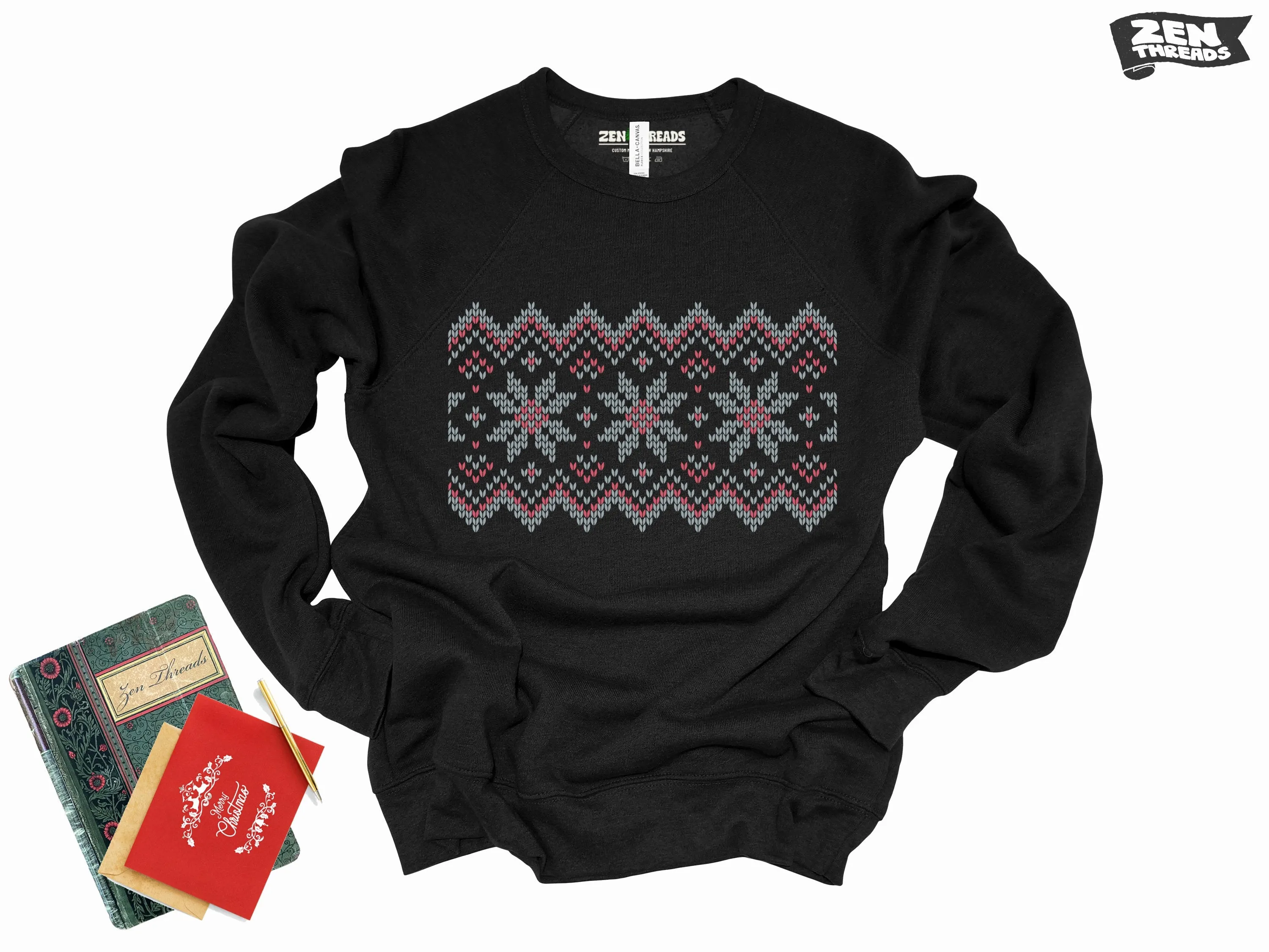 Nordic Holiday Fleece Crewneck Sweatshirt - Super Soft - Unisex - Vintage Christmas Xmas - Bella Canvas 3901