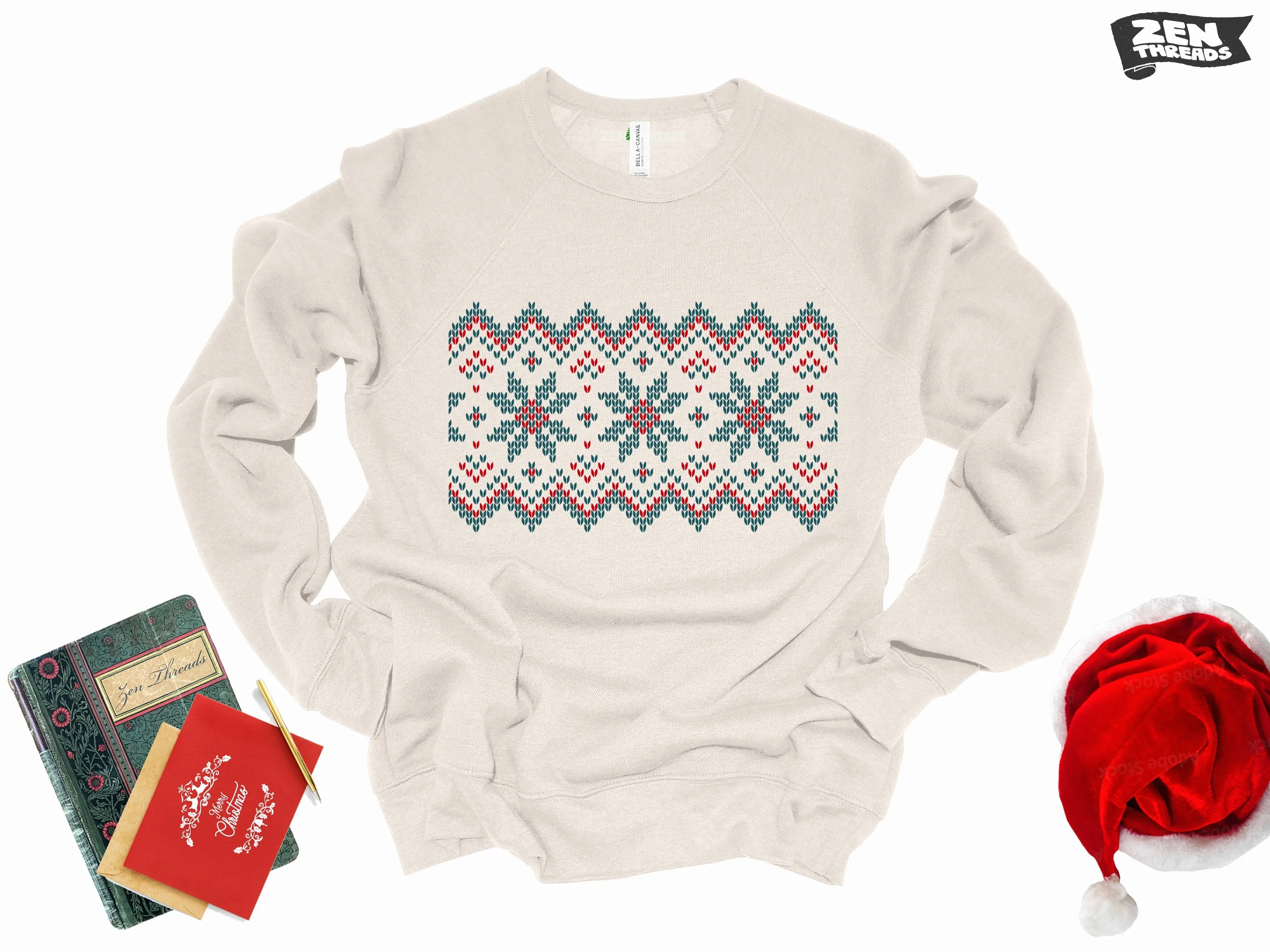 Nordic Holiday Fleece Crewneck Sweatshirt - Super Soft - Unisex - Vintage Christmas Xmas - Bella Canvas 3901