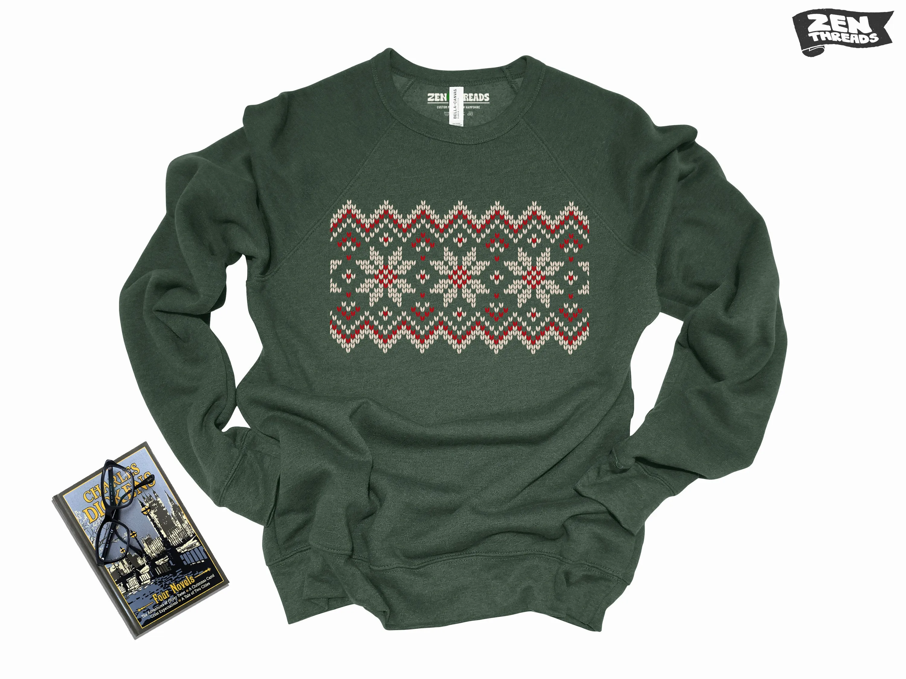 Nordic Holiday Fleece Crewneck Sweatshirt - Super Soft - Unisex - Vintage Christmas Xmas - Bella Canvas 3901