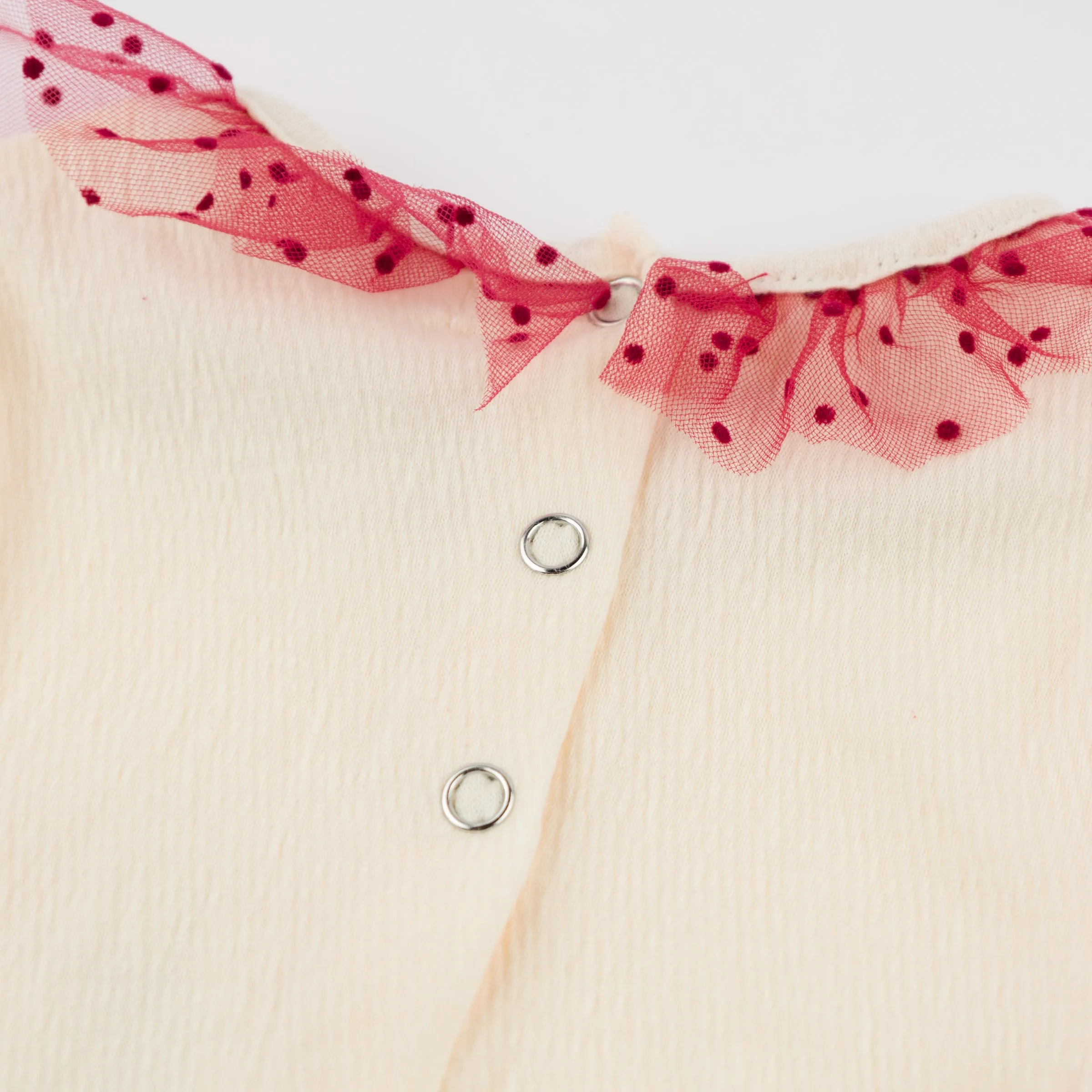 oh baby! Mini Velvet Dots Mesh Collar Puckered Onesie - Vintage Berry - Cream