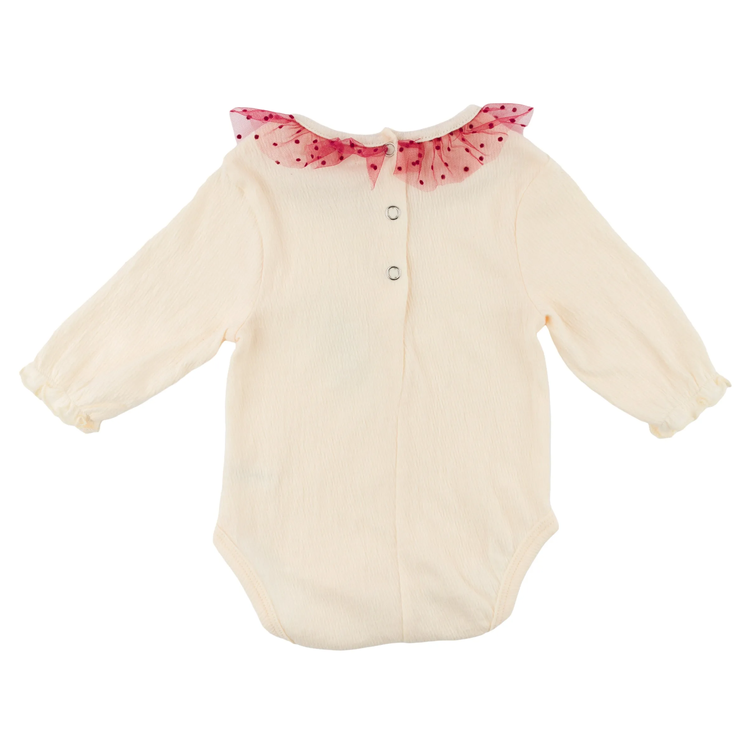 oh baby! Mini Velvet Dots Mesh Collar Puckered Onesie - Vintage Berry - Cream