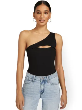 One-Shoulder Ribbed Cut-Out Bodysuit