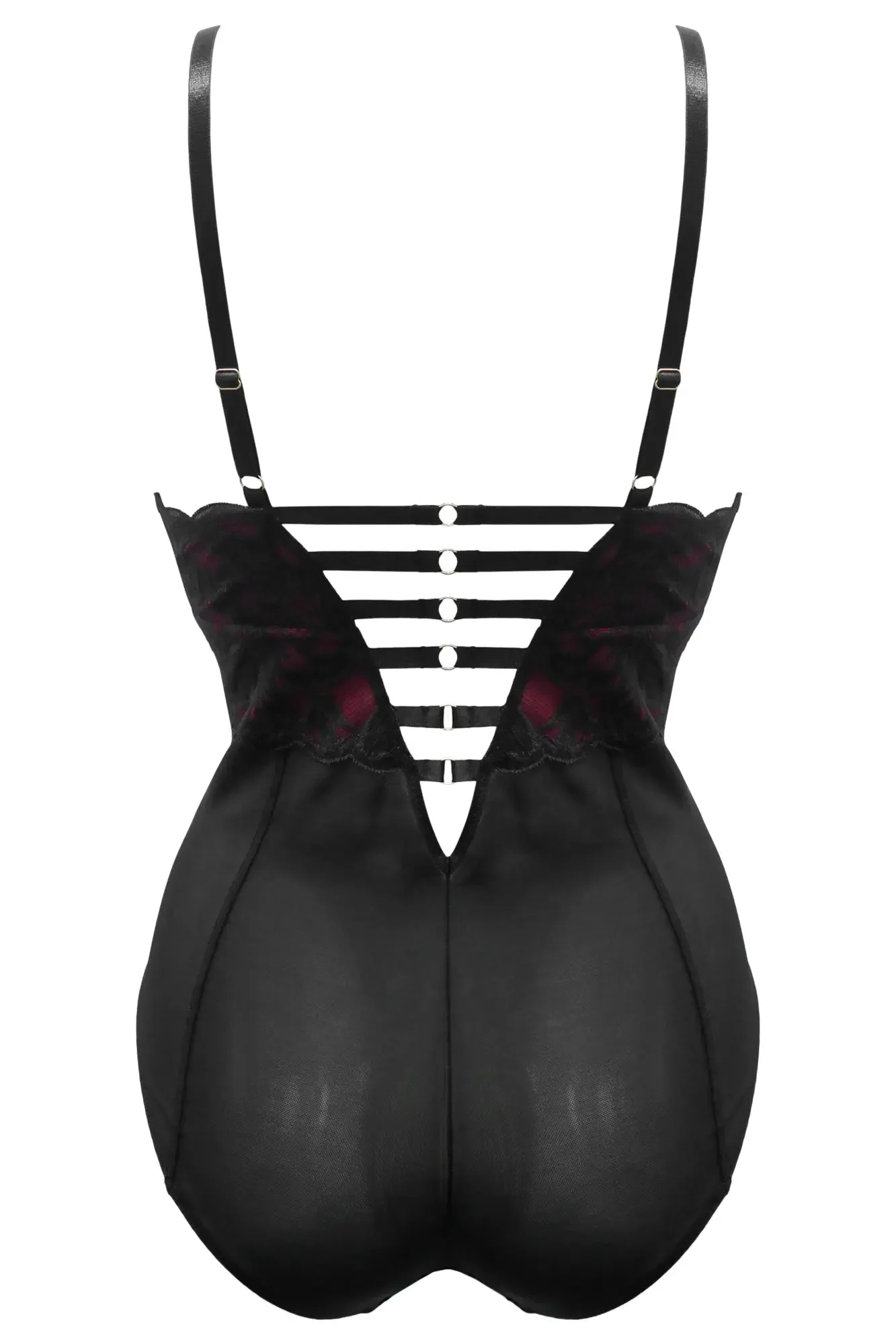 Onyx Zip Front Body In Black & Burgundy - Pour Moi