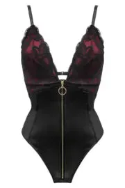 Onyx Zip Front Body In Black & Burgundy - Pour Moi