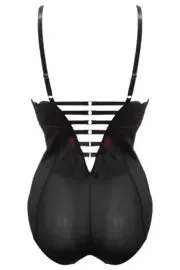 Onyx Zip Front Body In Black & Burgundy - Pour Moi