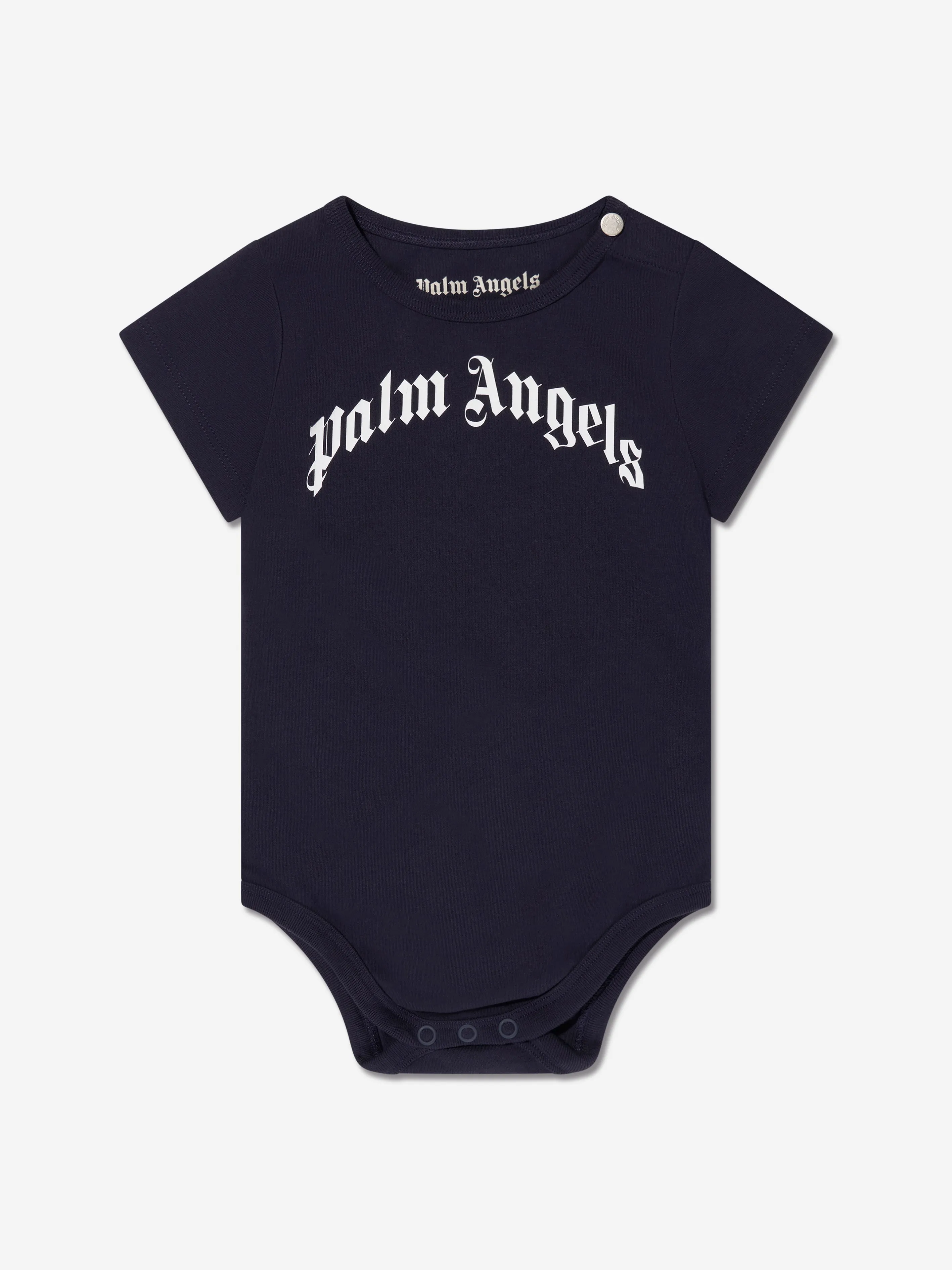 Palm Angels Baby Boys Curved Logo Bodysuit in Navy