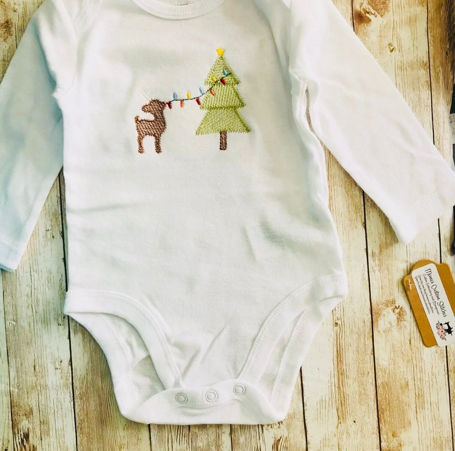 Personalized Baby Christmas Tree Deer Unisex  Onesie Bodysuit Gift