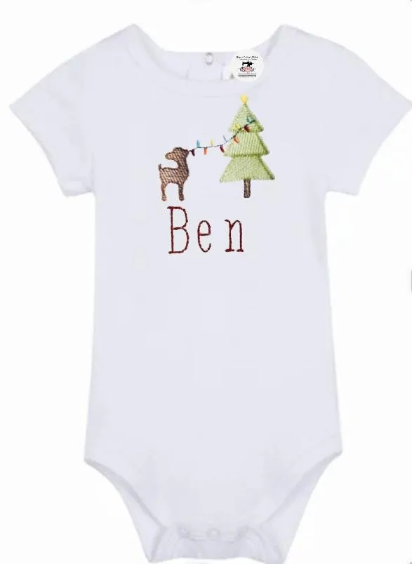 Personalized Baby Christmas Tree Deer Unisex  Onesie Bodysuit Gift