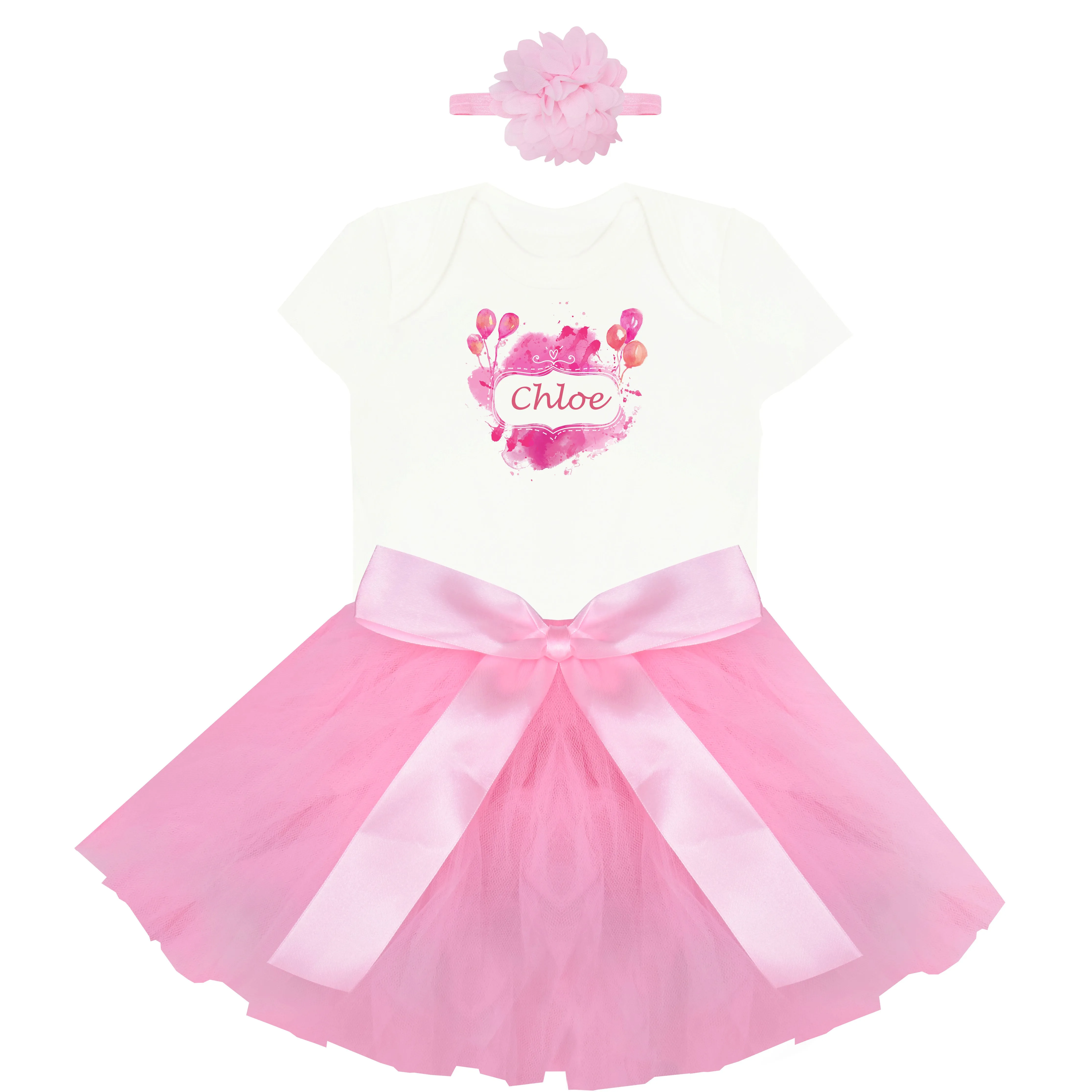 Personalized Baby Tutu Set- Pink Balloons