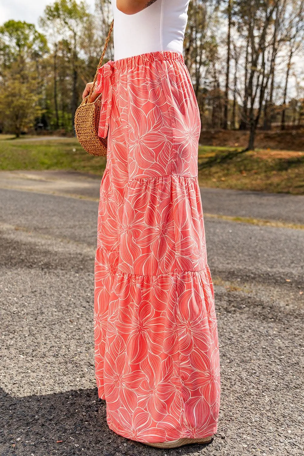 Pink Bohemian Floral Print Wide Leg Pants