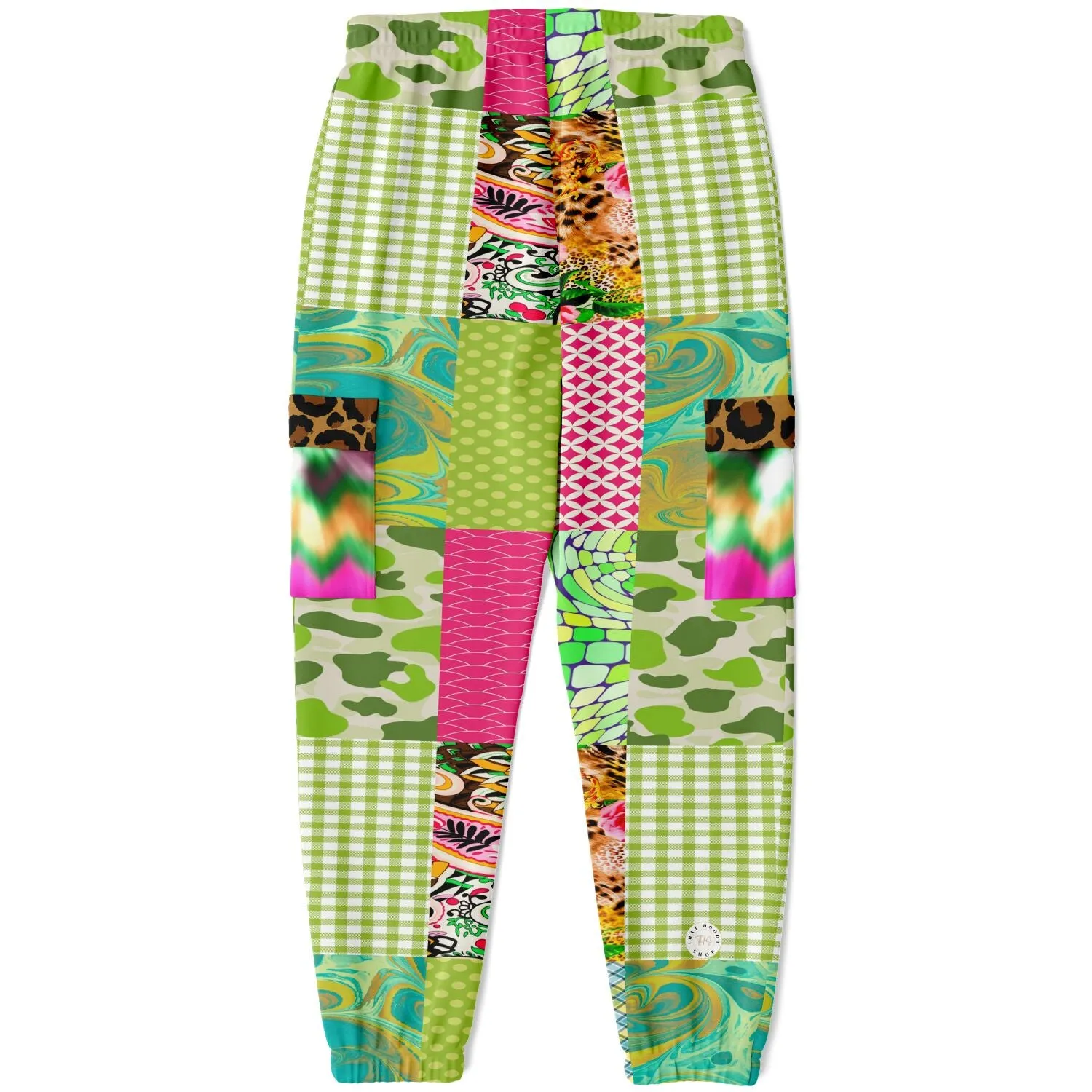 Pink Cerise Plaid Paisley Eco-Poly Cargo Joggers