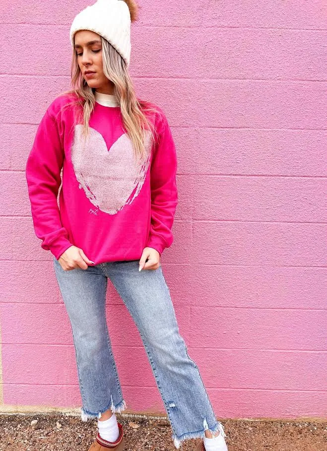 PINK GLITTER HEART SWEATSHIRT