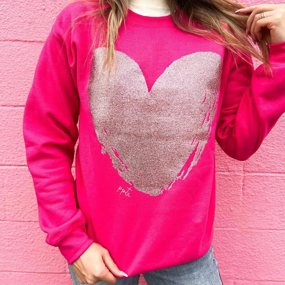 PINK GLITTER HEART SWEATSHIRT