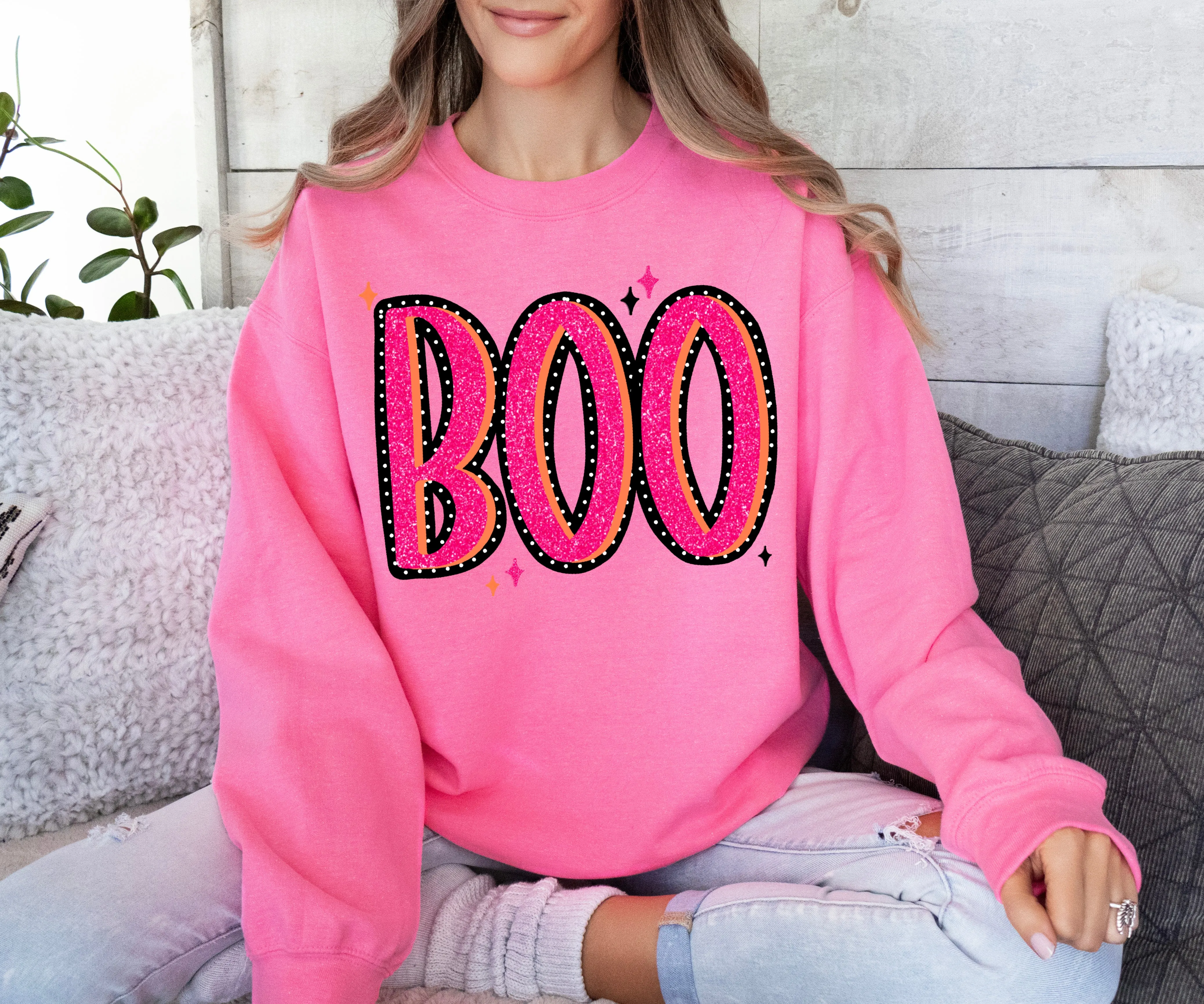 Pink Halloween Boo Sweatshirt/ Halloween Sweatshirt/ Youth and Adult Sizes