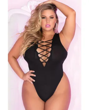 Pink Lipstick X-change Crisscross Bodysuit Black 3x-4x