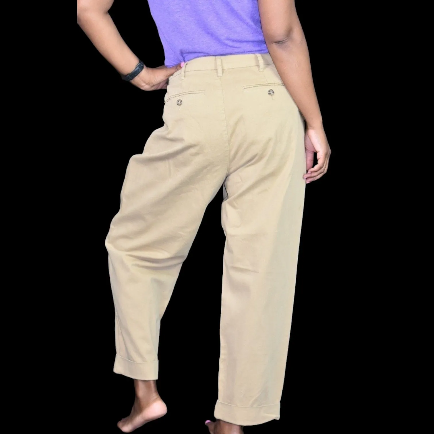 Pistola Kellin Pleated Trouser Tan Khaki Chino Pants Cropped Tapered Cuffed Size 29