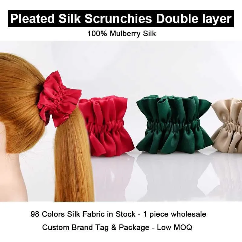 Pleated Silk Scrunchies Double layer