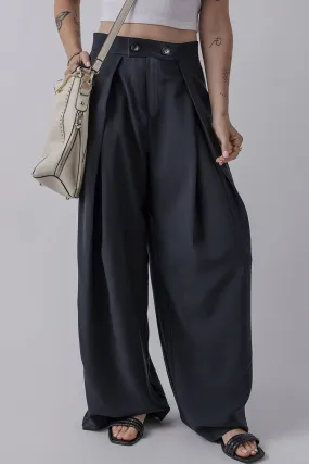 Pleated Wide Leg Buttoned Pants