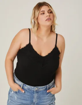 Plus Size Lace Trim Knit Bodysuit