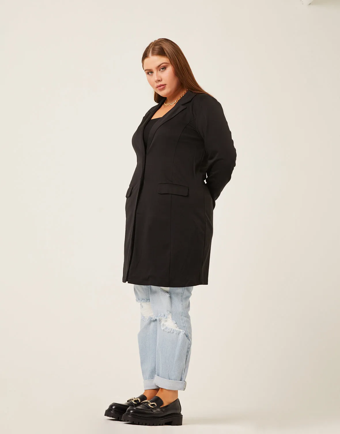 Plus Size Longline Knit Blazer