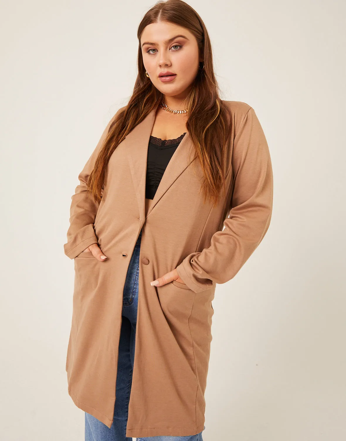 Plus Size Longline Knit Blazer