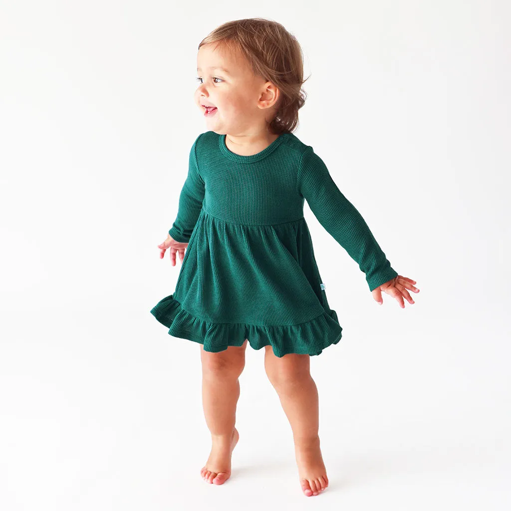 Posh Peanut Hunter Green Waffle L/S Ruffled Bodysuit Dress