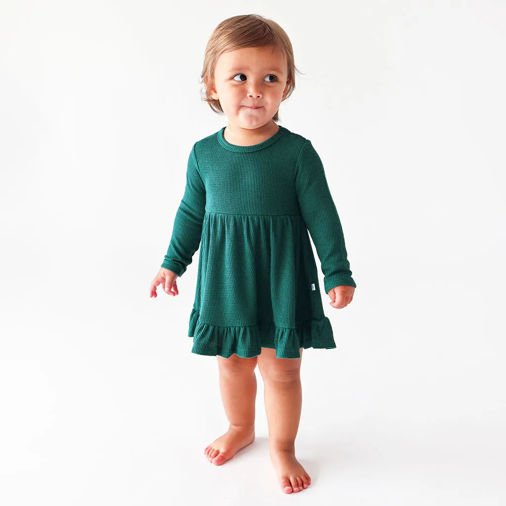 Posh Peanut Hunter Green Waffle L/S Ruffled Bodysuit Dress