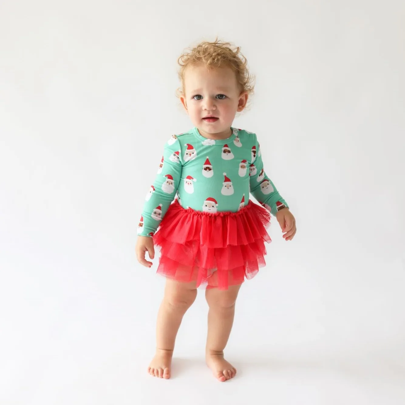 Posh Peanut Santa Medley L/S Tulle Skirt Bodysuit