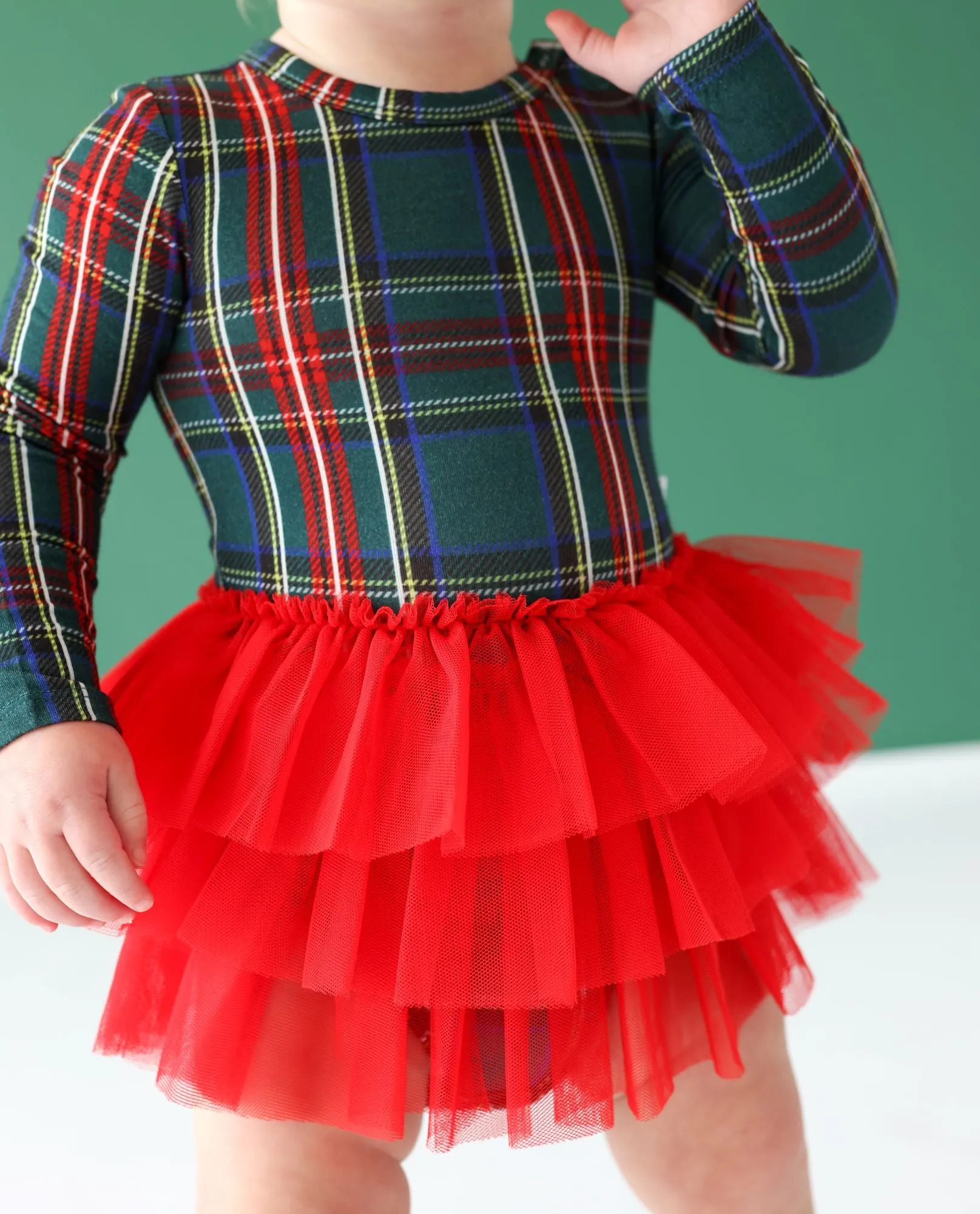 Posh Peanut Tartan Plaid L/S Tulle Skirt Bodysuit