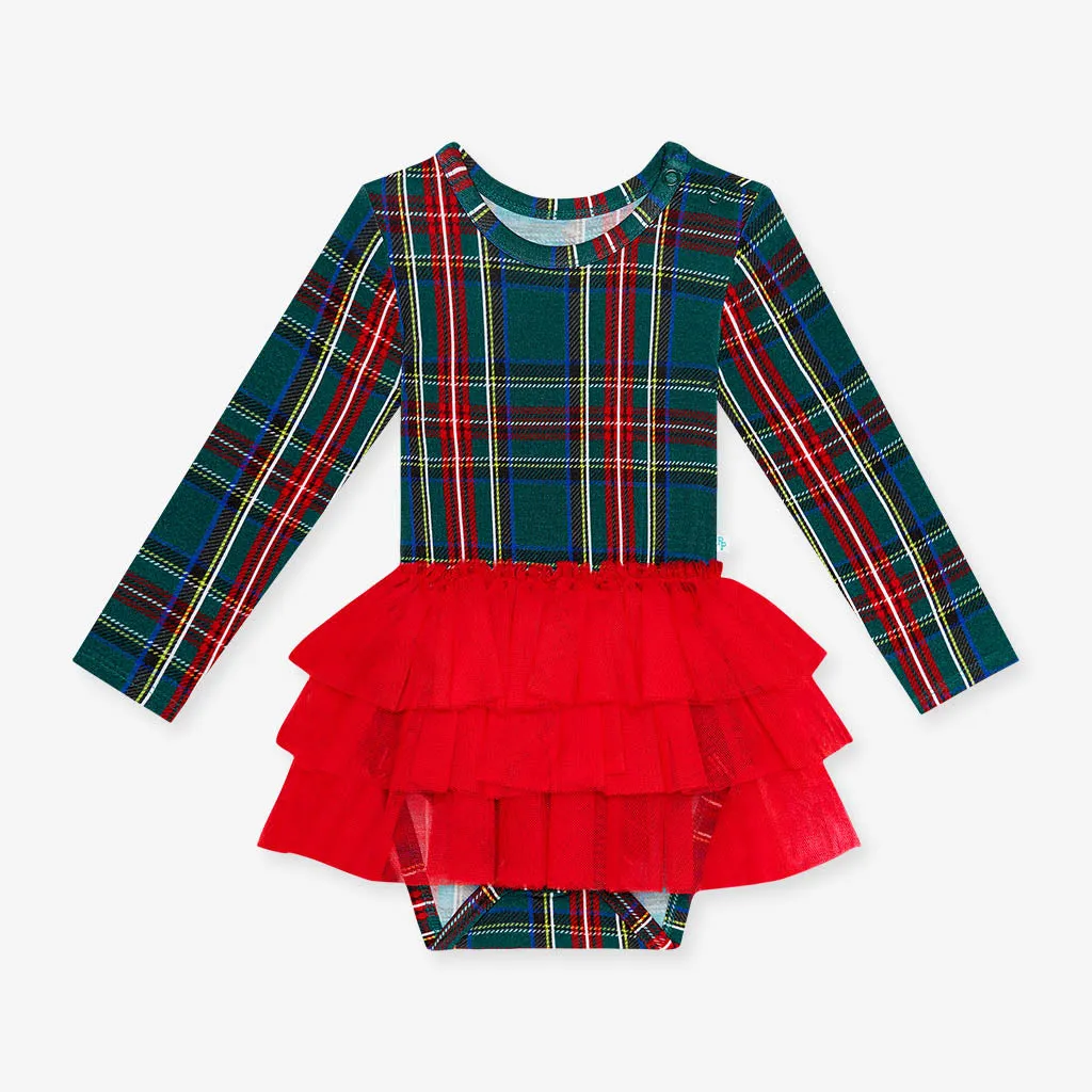 Posh Peanut Tartan Plaid L/S Tulle Skirt Bodysuit