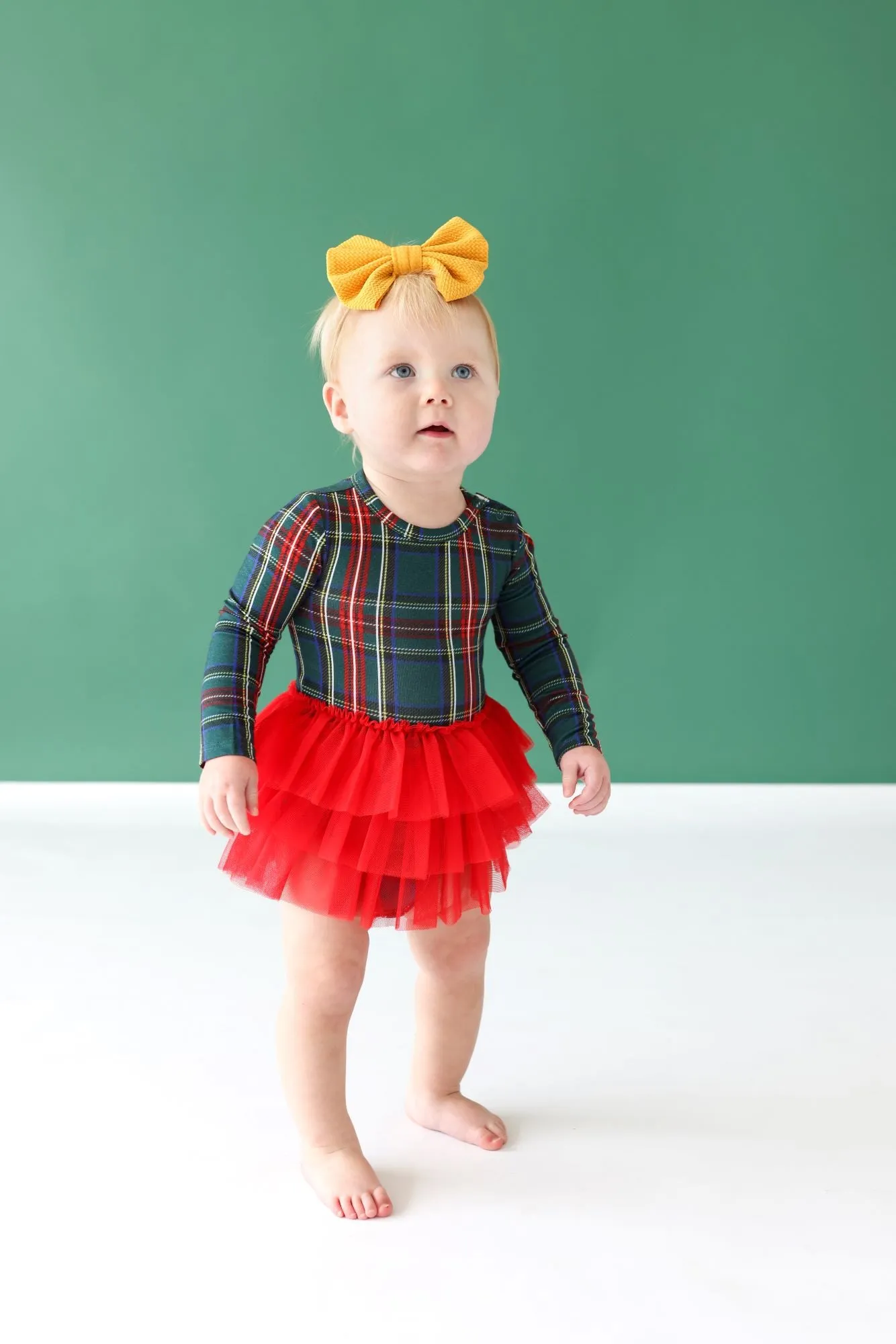 Posh Peanut Tartan Plaid L/S Tulle Skirt Bodysuit