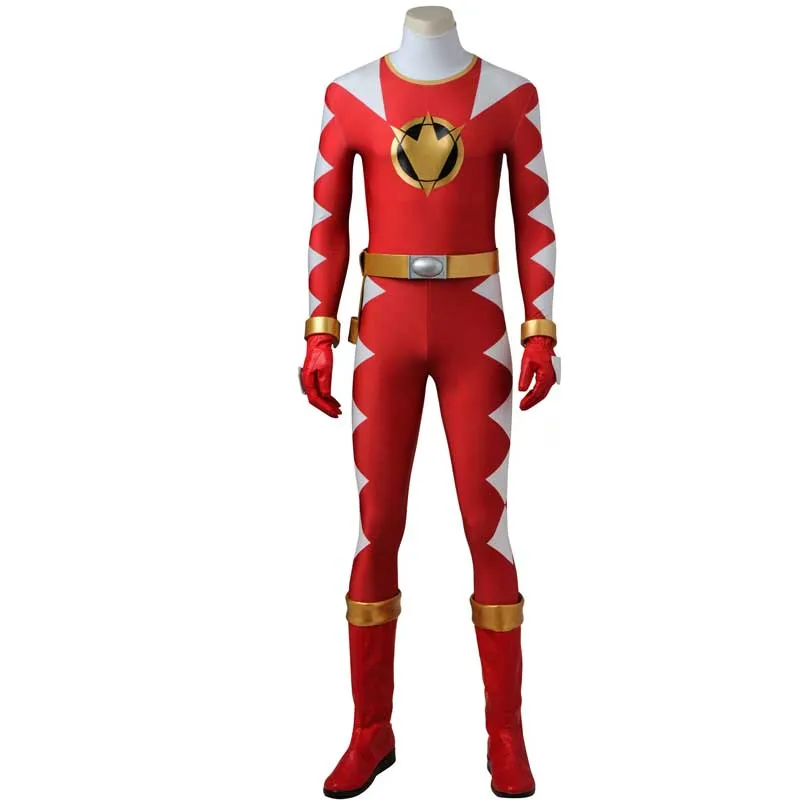 Power Rangers Costume Dino Thunder Red Dino Ranger Onesies Jumpsuit Zentai Bodysuit Boots Cosplay Adult