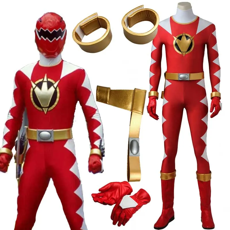 Power Rangers Costume Dino Thunder Red Dino Ranger Onesies Jumpsuit Zentai Bodysuit Boots Cosplay Adult