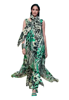 Printed symmetrical dress with pants