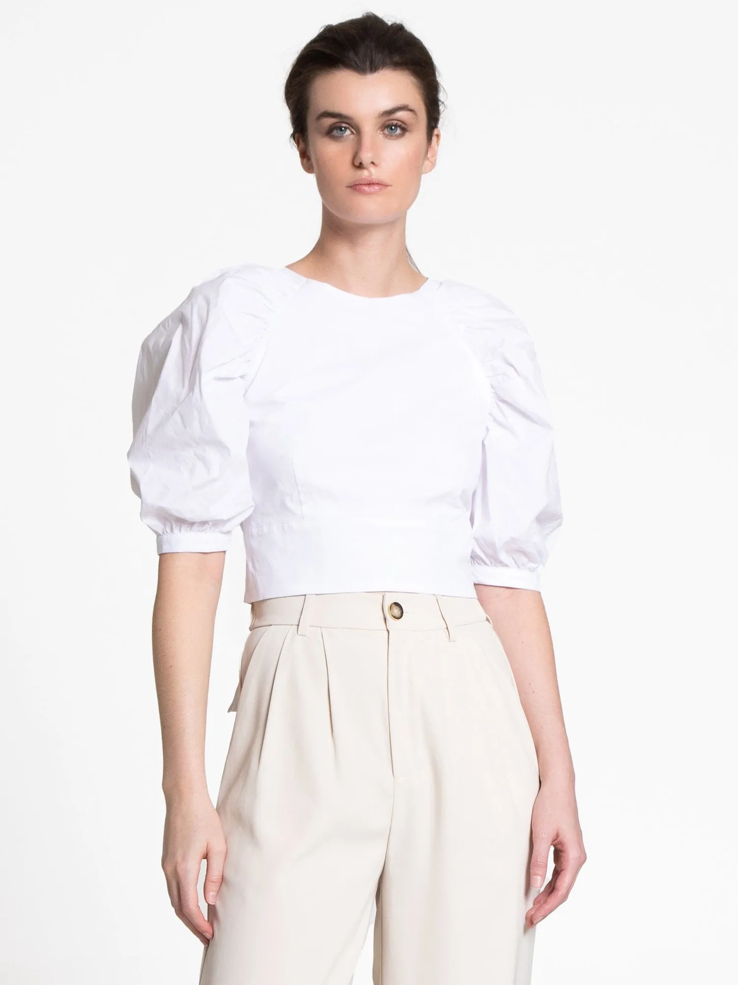 Puff-Sleeve Bow Tie Poplin Top - Do Be