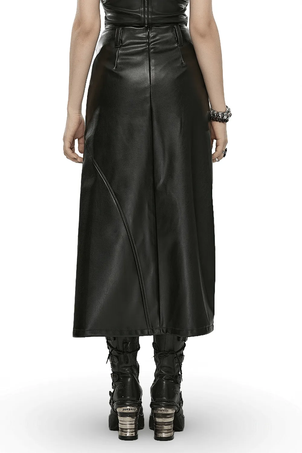 Punk Rave Black Faux Leather High Waist A-Line Split Skirt