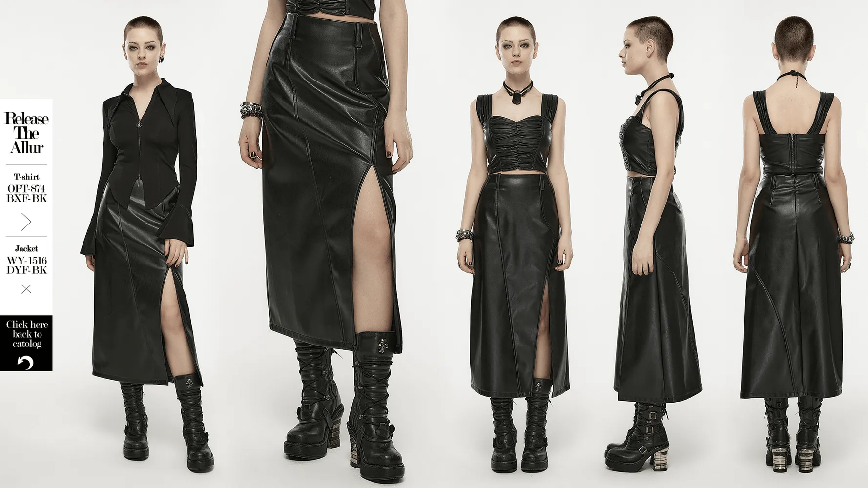 Punk Rave Black Faux Leather High Waist A-Line Split Skirt