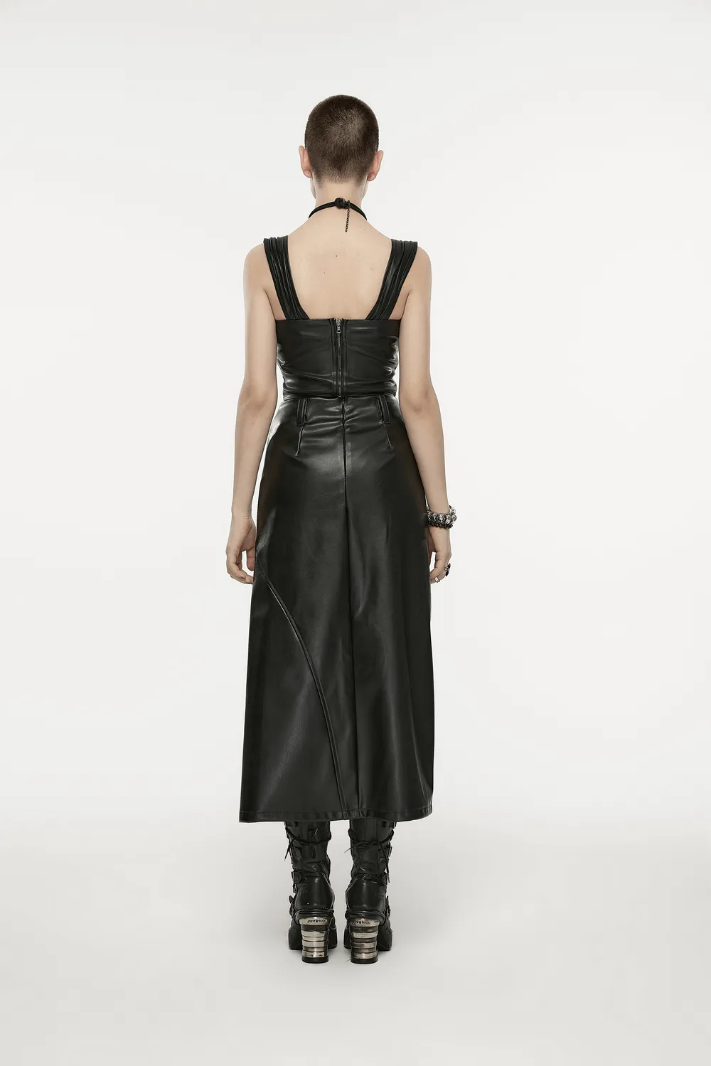 Punk Rave Black Faux Leather High Waist A-Line Split Skirt