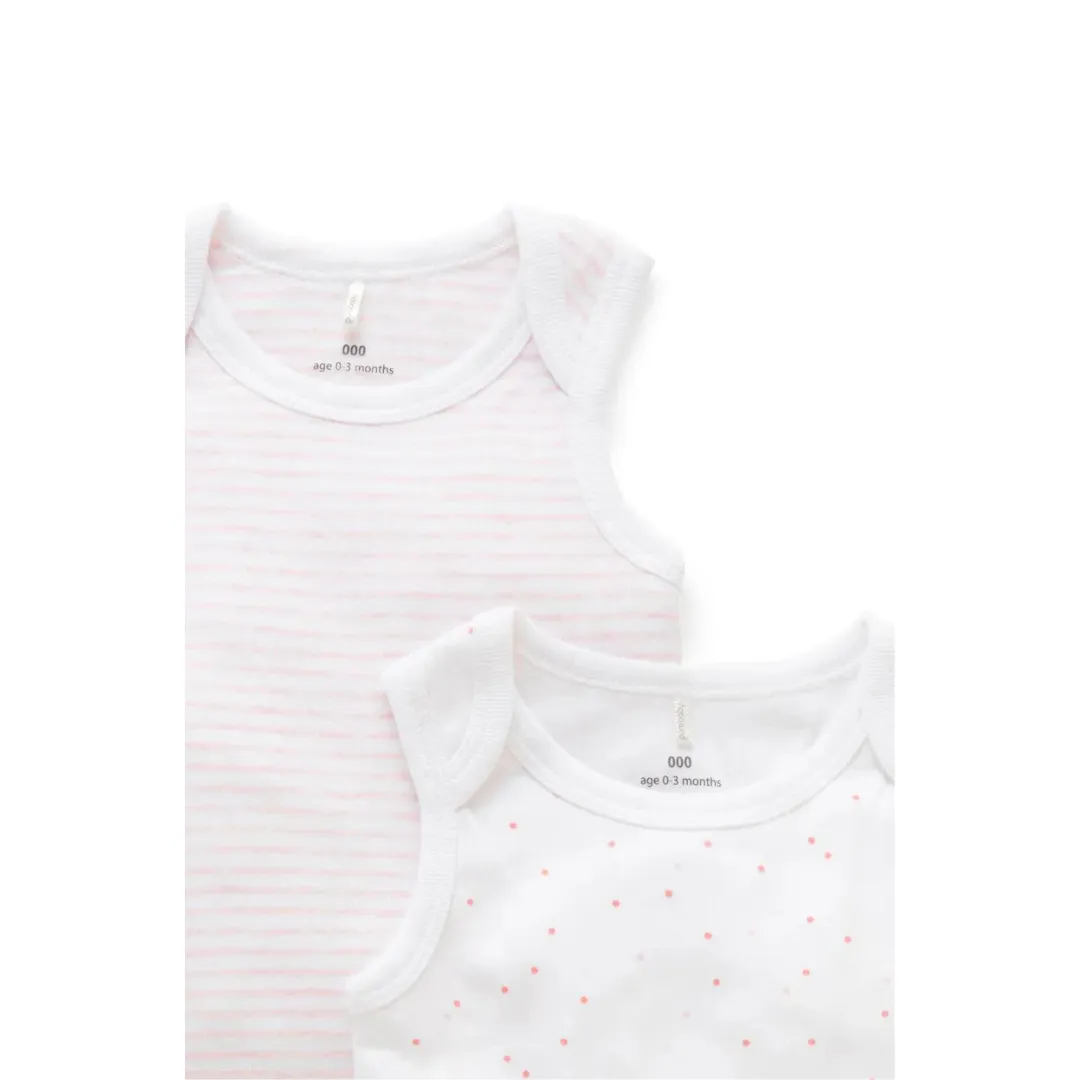 Purebaby 2 Pack Organic Singlet Bodysuit - Pale Pink Pack (Stripe / Polka Dot)