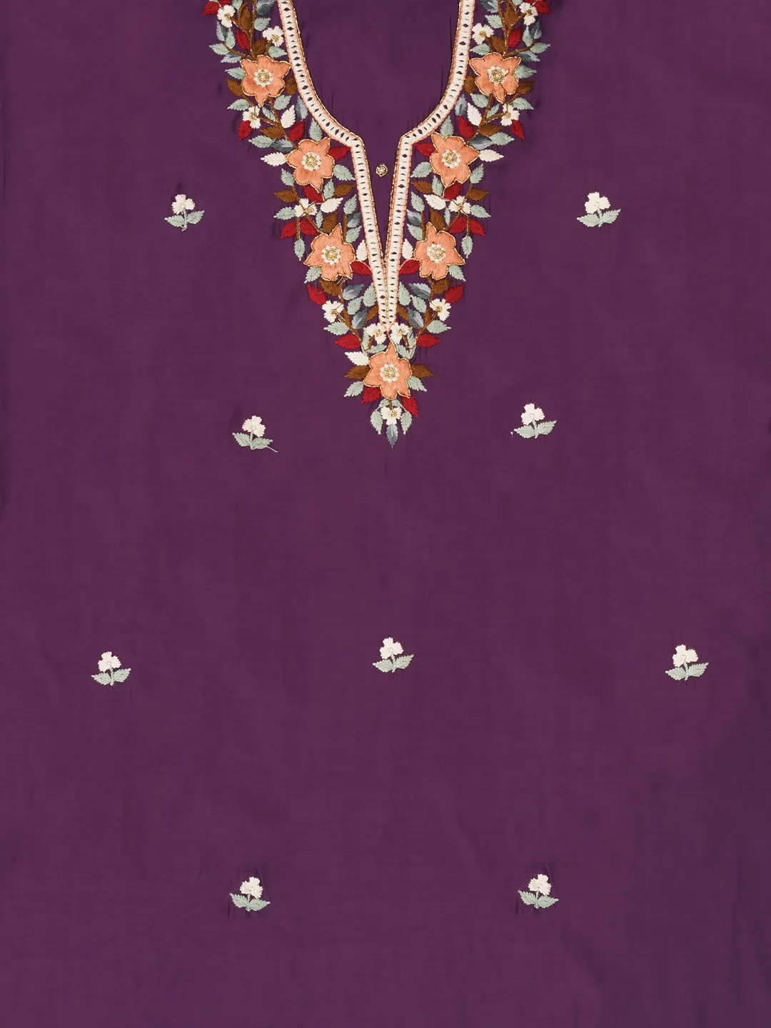 Purple Pure Silk Lucknowi Embroidered Dress Material with Dupatta