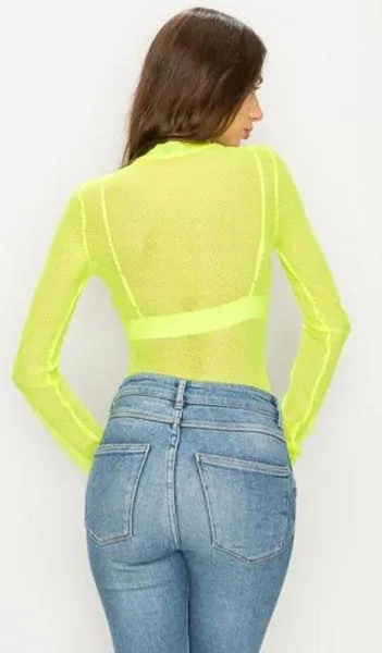 "Come See me" Neon Fishnet bodysuit top