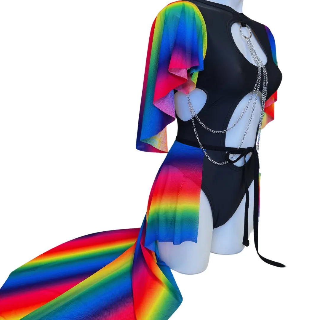 RAINBOW PRIDE | Aria Cut-Out Butterfly mesh Sleeve Bodysuit  and Chain Detail