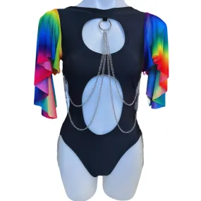 RAINBOW PRIDE | Aria Cut-Out Butterfly mesh Sleeve Bodysuit  and Chain Detail