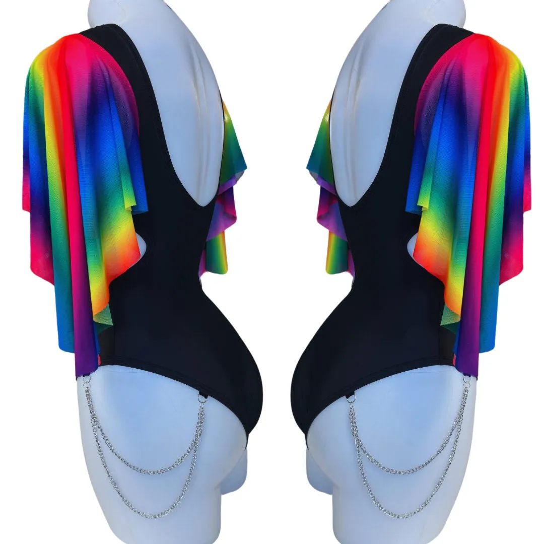 RAINBOW PRIDE | Aria Cut-Out Butterfly mesh Sleeve Bodysuit  and Chain Detail