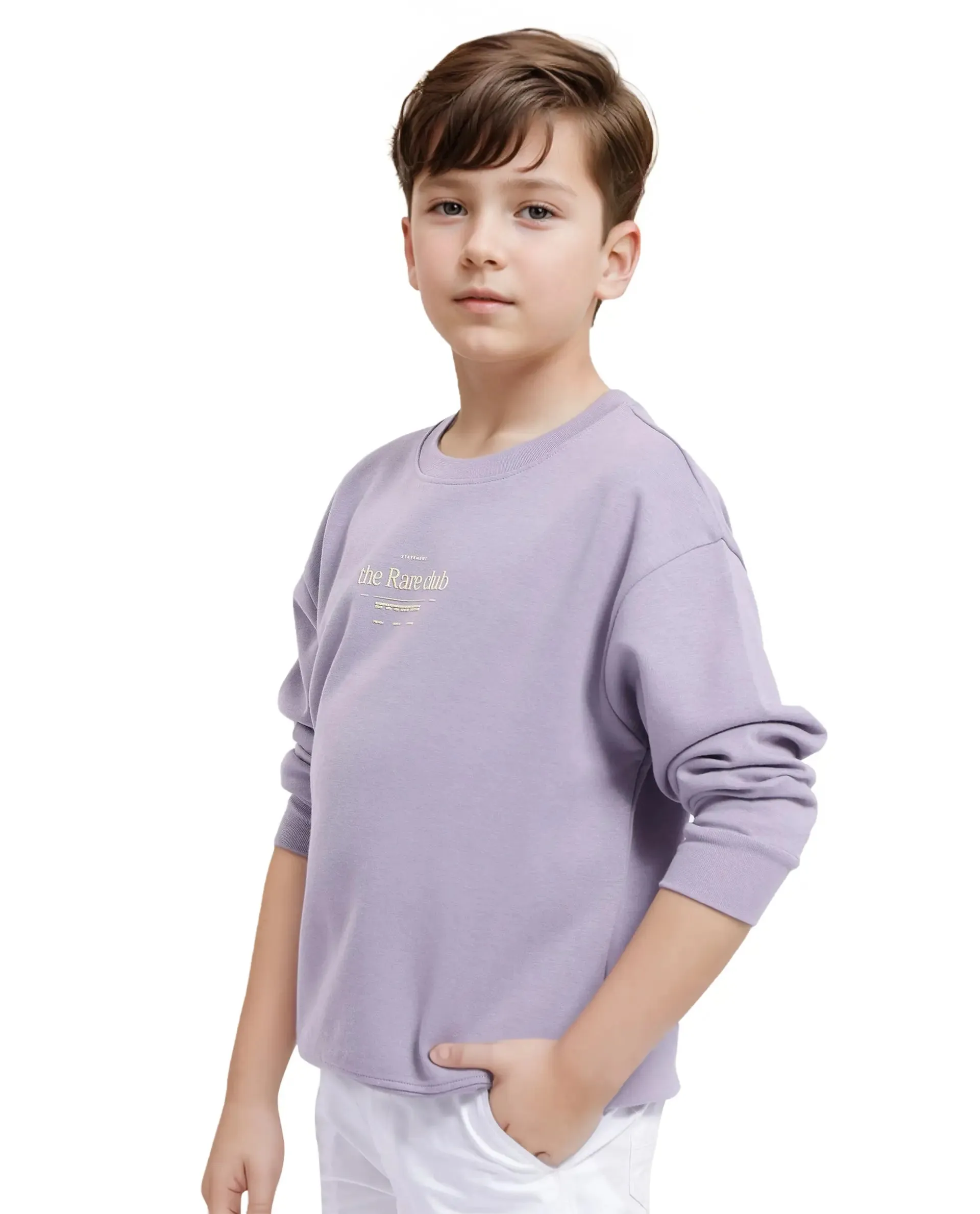 Rare Ones Kids Tamu Dusky Purple Cotton Full Sleeve Crew Neck HD Print With Twill Texture Sweatshirt