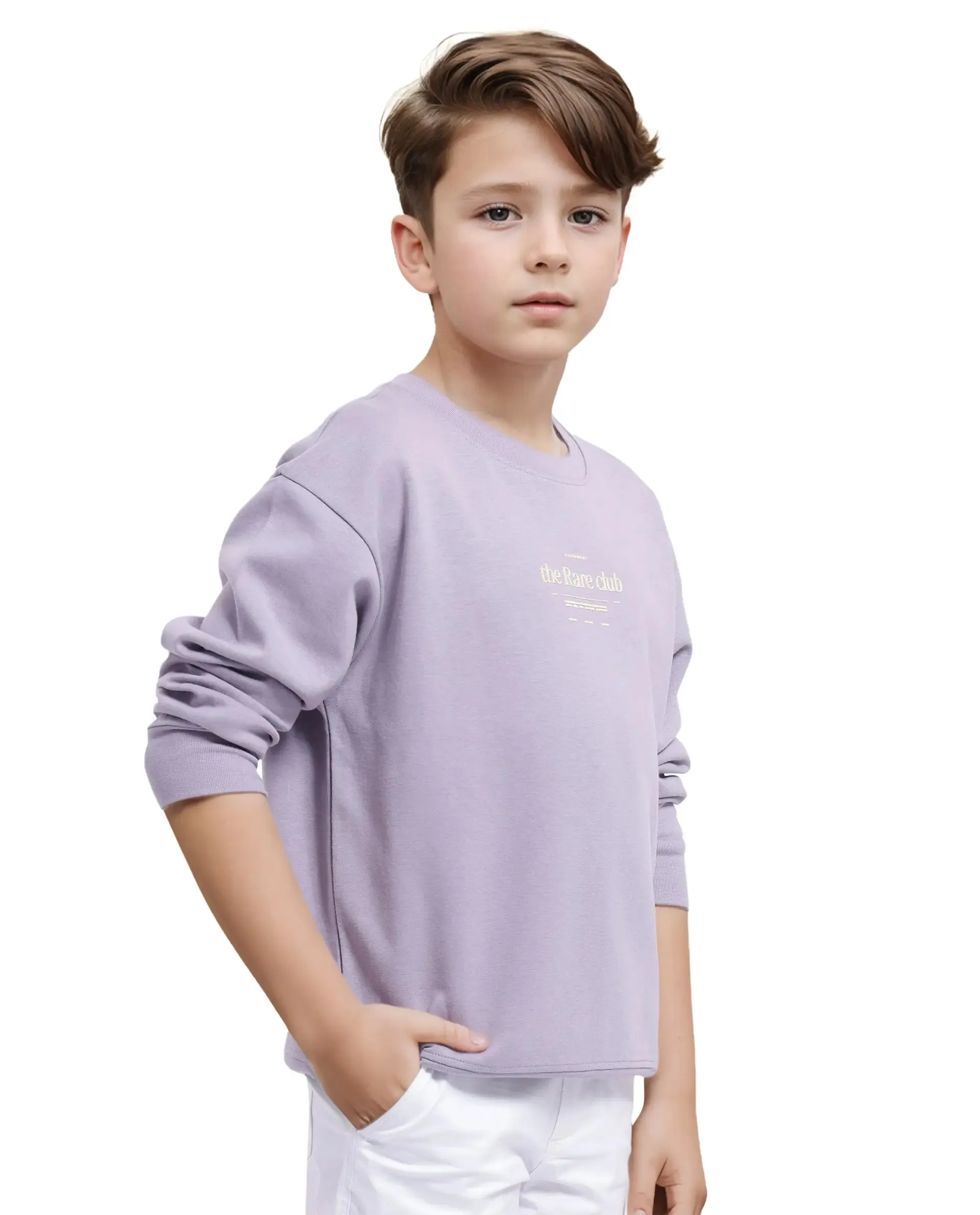 Rare Ones Kids Tamu Dusky Purple Cotton Full Sleeve Crew Neck HD Print With Twill Texture Sweatshirt