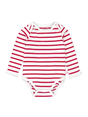 Red & White Stripe Knit Ruffle Bodysuit