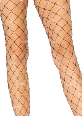 Rhinestone Fishnet Tights in Black